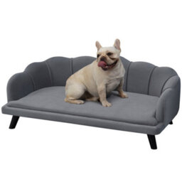 Pawhut Dog Sofa, Pet Couch Bed For Medium, Large Dogs W/ Legs, Cushion - Grey - thumbnail 2