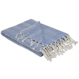 Beliani Blanket Tilmi Cotton 130 X 160 Cm Blue