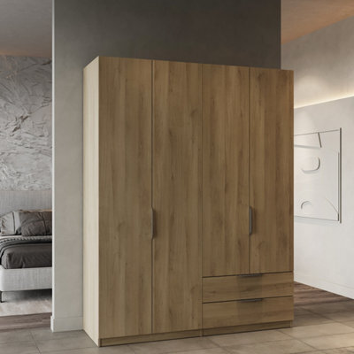 FurniComp LTD Furnicomp Chicago 4 Door 2 Drawer Space Saving 160Cm Oak Effect Wardrobe - image 1