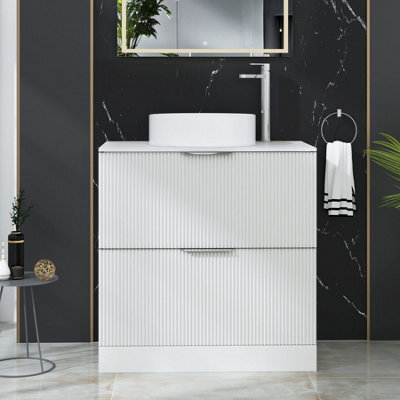 Royal Bathrooms Evora 800mm Matt White Fluted Floor Standing Countertop Vanity Unit 2 Drawer With Art Basin - image 1