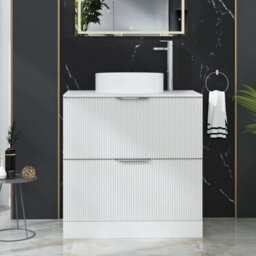 Royal Bathrooms Evora 800mm Matt White Fluted Floor Standing Countertop Vanity Unit 2 Drawer With Art Basin - thumbnail 1