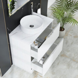 Royal Bathrooms Evora 800mm Matt White Fluted Floor Standing Countertop Vanity Unit 2 Drawer With Art Basin - thumbnail 3