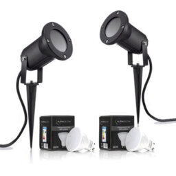 Auraglow Deep Recessed Garden Spike Light Gu10 Holder Ip54 Outdoor Uplighter - Cool White Led Light Bulb Included - Twin Pack - thumbnail 1