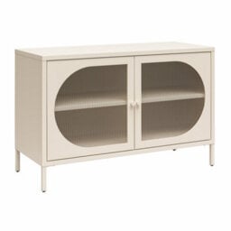 Dorel Luna Wide Metal Cabinet With 2 Fluted Glass Doors Parchment - thumbnail 1