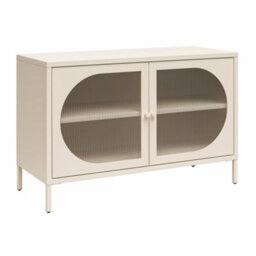 Dorel Home Luna Wide Metal Cabinet With 2 Fluted Glass Doors Parchment