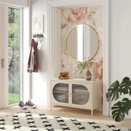 Dorel Luna Wide Metal Cabinet With 2 Fluted Glass Doors Parchment - thumbnail 3