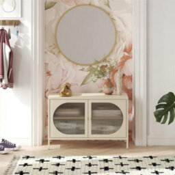 Dorel Luna Wide Metal Cabinet With 2 Fluted Glass Doors Parchment - thumbnail 2