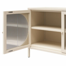 Dorel Luna Wide Metal Cabinet With 2 Fluted Glass Doors Parchment - thumbnail 5