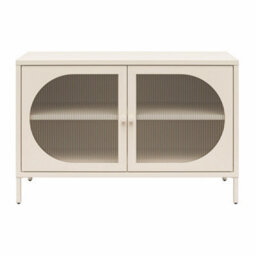 Dorel Luna Wide Metal Cabinet With 2 Fluted Glass Doors Parchment - thumbnail 4