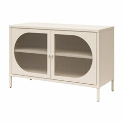 Dorel Luna Wide Metal Cabinet With 2 Fluted Glass Doors Parchment - thumbnail 6
