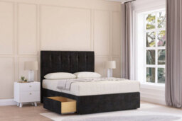"Sloomy Highbury Black Plush Divan Bed Base 2 Drawers Same Side - 54"" Floor Standing Headboard 4' Small Double" - thumbnail 2