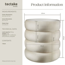 Tectake Stool Altu - Padded Seat, Large Storage Space - Velvet Look Cream-White, 1 - thumbnail 6