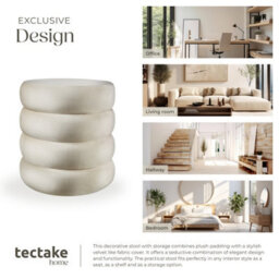 Tectake Stool Altu - Padded Seat, Large Storage Space - Velvet Look Cream-White, 1 - thumbnail 7