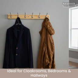 Keypak 6-Hook Wall-Mounted Coat Rack, 68Cm - Pine Wood Effect Board, Polished Chrome Coat Hooks - Fixings Included - thumbnail 5