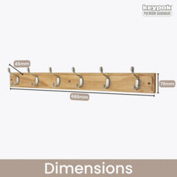 Keypak 6-Hook Wall-Mounted Coat Rack, 68Cm - Pine Wood Effect Board, Polished Chrome Coat Hooks - Fixings Included - thumbnail 3