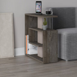 Decortie Saly Modern Side End Table 55Cm Multipurpose Open Shelf Dark Coffee Living Room H 57Cm - thumbnail 8
