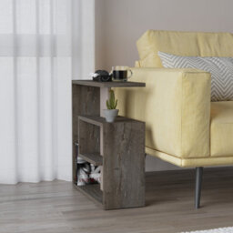 Decortie Saly Modern Side End Table 55Cm Multipurpose Open Shelf Dark Coffee Living Room H 57Cm - thumbnail 7