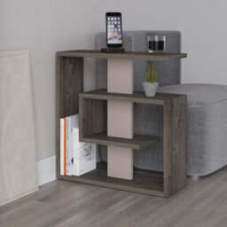 Decortie Saly Modern Side End Table 55Cm Multipurpose Open Shelf Dark Coffee Living Room H 57Cm - thumbnail 4