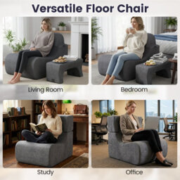 Costway Floor Chair For Adults Lazy Sofa With Detachable Headrest Cozy Reading Chair-Grey - thumbnail 9