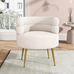 Living And Home Curved Cream Upholstered Single Sofa Accent Chair Armchair With Metal Legs - thumbnail 2