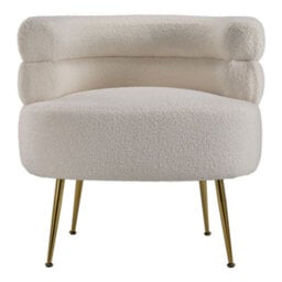 Living And Home Curved Cream Upholstered Single Sofa Accent Chair Armchair With Metal Legs - thumbnail 3