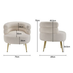 Living And Home Curved Cream Upholstered Single Sofa Accent Chair Armchair With Metal Legs - thumbnail 6