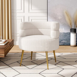 Living And Home Curved Cream Upholstered Single Sofa Accent Chair Armchair With Metal Legs