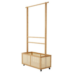 Darphe Freestanding Bamboo Clothes Rack With Wheels Woven Rattan Bottom Storage Basket - thumbnail 5