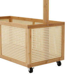 Darphe Freestanding Bamboo Clothes Rack With Wheels Woven Rattan Bottom Storage Basket - thumbnail 6