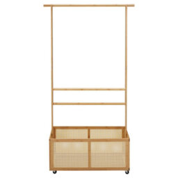 Darphe Freestanding Bamboo Clothes Rack With Wheels Woven Rattan Bottom Storage Basket - thumbnail 4