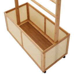 Darphe Freestanding Bamboo Clothes Rack With Wheels Woven Rattan Bottom Storage Basket - thumbnail 7