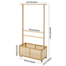 Darphe Freestanding Bamboo Clothes Rack With Wheels Woven Rattan Bottom Storage Basket - thumbnail 8