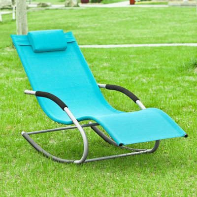 Sobuy Ogs28-Hb, Outdoor Garden Rocking Sun Lounger Recliner Relaxing Chair With Headrest And Side Bag, ,blue,brown,w147Xd63Xh85 - image 1