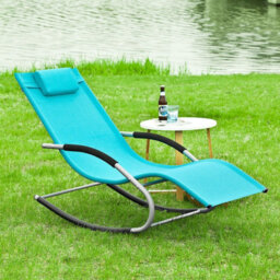 Sobuy Ogs28-Hb, Outdoor Garden Rocking Sun Lounger Recliner Relaxing Chair With Headrest And Side Bag, ,blue,brown,w147Xd63Xh85 - thumbnail 9