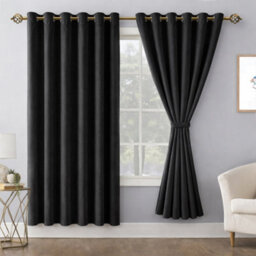 Bedlooms Black Crushed Velvet Curtains Blackout Thermal Insulated Eyelet Curtain (Pair) 66 X 54 Inches With Tie Back Two - thumbnail 9
