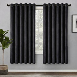 Bedlooms Black Crushed Velvet Curtains Blackout Thermal Insulated Eyelet Curtain (Pair) 66 X 54 Inches With Tie Back Two