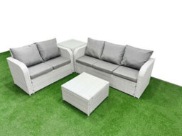 Fimous 5 Seater Pe Rattan Wicker Garden Furniture Conservatory Sofa Set Square Coffee Table Side Table - thumbnail 2