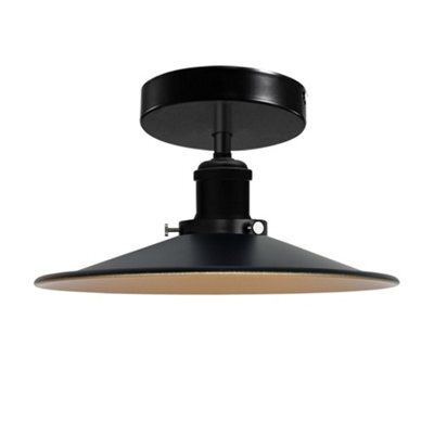 Industrial Semi Flush Ceiling Light , Black Inner Gold Metal 22Cm Lampshade , E27 Base - image 1