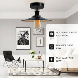 Industrial Semi Flush Ceiling Light , Black Inner Gold Metal 22Cm Lampshade , E27 Base - thumbnail 4