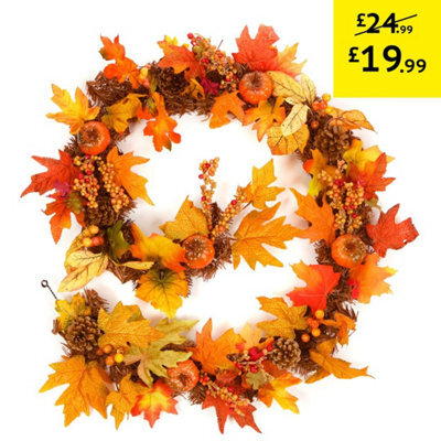 Best Artificial 6Ft/180Cm Autumn Winter Halloween Maple Garland With Pumpkins Acorns Berries - image 1