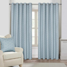 "Homescapes Blue Geometric Jacquard Blackout Eyelet Curtain Pair, 90 X 72"""