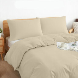 Aspire Homeware Plain Duvet Cover Set Soft Microfibre, Cream, Single (L)200Cm X (W)135Cm - thumbnail 2