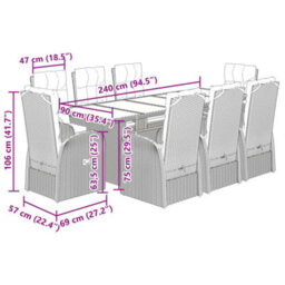 Berkfield 9 Piece Garden Dining Set With Cushions Black Poly Rattan - thumbnail 8