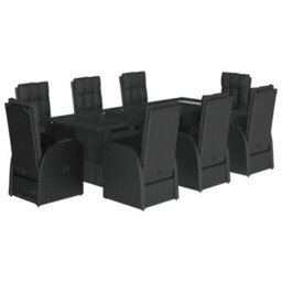 Berkfield 9 Piece Garden Dining Set With Cushions Black Poly Rattan - thumbnail 2