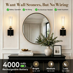 Amorly Wall Sconce Set Of 2,wireless Wall Sconces With Remote Control, Rechargeable Dimmable Wall Lights For Bedroom Living Room Entryway - thumbnail 5
