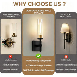Amorly Wall Sconce Set Of 2,wireless Wall Sconces With Remote Control, Rechargeable Dimmable Wall Lights For Bedroom Living Room Entryway - thumbnail 2