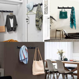 Over-The-Door Hook With 4 Stainless Steel Towel Hooks, Wall-Mounted Coat Rack, Black - thumbnail 5