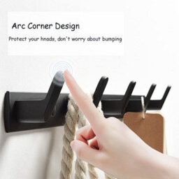 Over-The-Door Hook With 4 Stainless Steel Towel Hooks, Wall-Mounted Coat Rack, Black - thumbnail 2