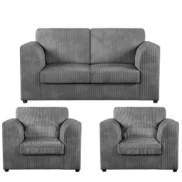 Furnishings For Less UK Luxor Jumbo Cord 2 + 1 + 1 Fabric 3 Piece Sofa Suite - Fullback Grey - thumbnail 1
