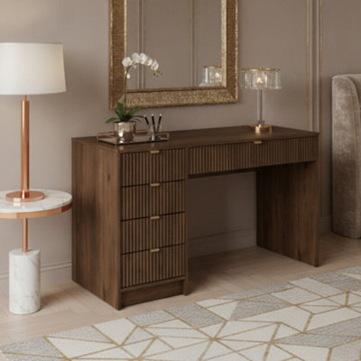 Home Office Desk With Drawers Tireno Okapi Walnut Laminated Mdf Grooved Fronts Modern Workstation For Bedroom Study Room - image 1